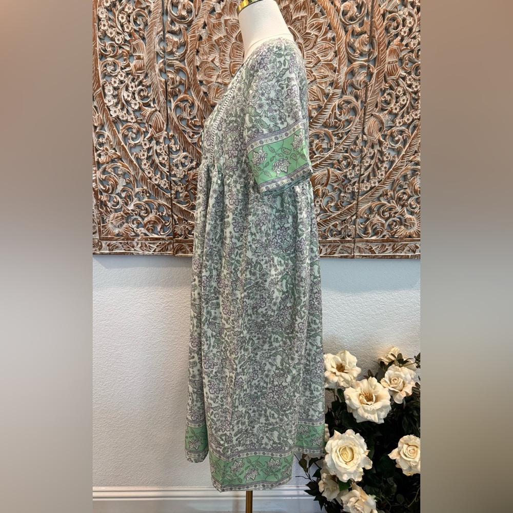 Hawalili Green & Lavender Floral Boho Midi Dress- size S oversized - Picture 7 of 16